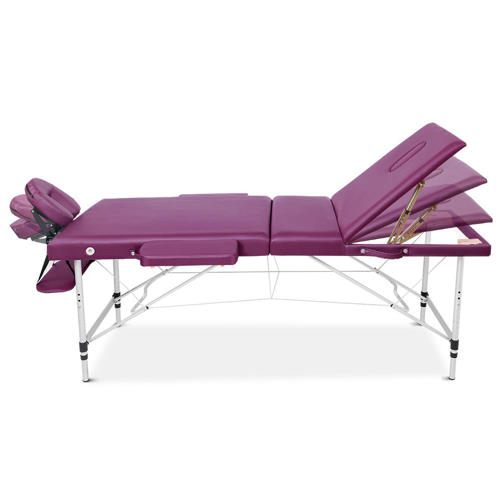 Zenses Massage Table 75cm 3 Fold Aluminium Beauty Bed Portable Therapy Violet