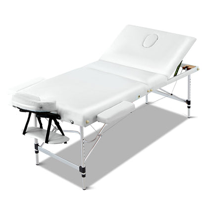 Zenses Massage Table 75cm 3 Fold Aluminium Beauty Bed Portable Therapy White