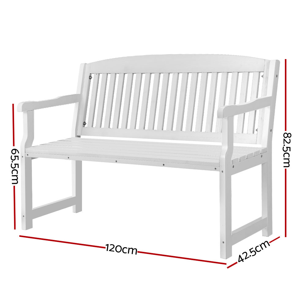 Gardeon Outdoor Garden Bench Wooden 2 Seater Lounge Chair Patio Furniture White