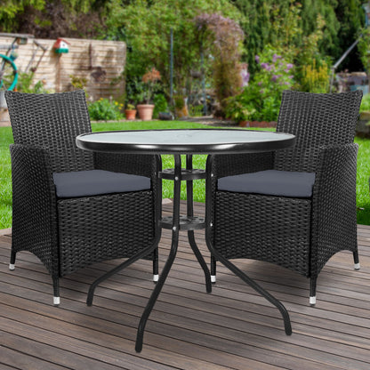 Conjunto de bistró de 3 piezas Gardeon, muebles de exterior, mesa de ratán, sillas, cojines, patio, jardín, Idris