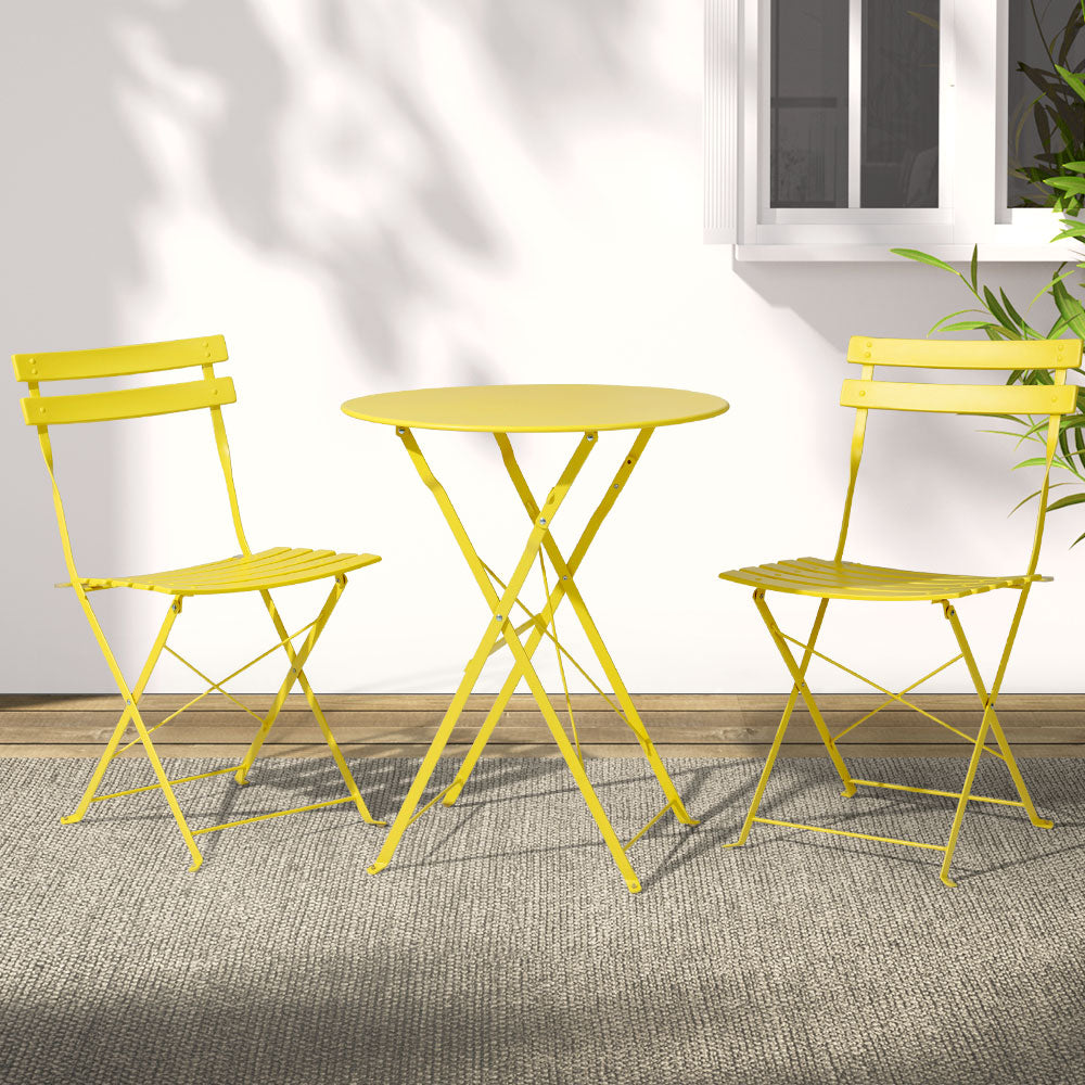 Gradeon 3PC Outdoor Bistro Set Steel Table and Chairs Patio Furniture Yellow