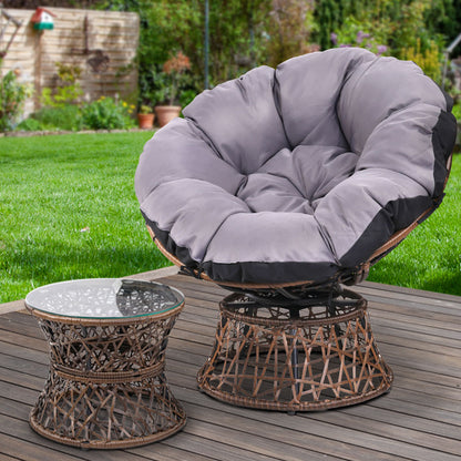 Mesa de mimbre con silla Papasan y muebles de jardín de exterior Gardeon en color marrón