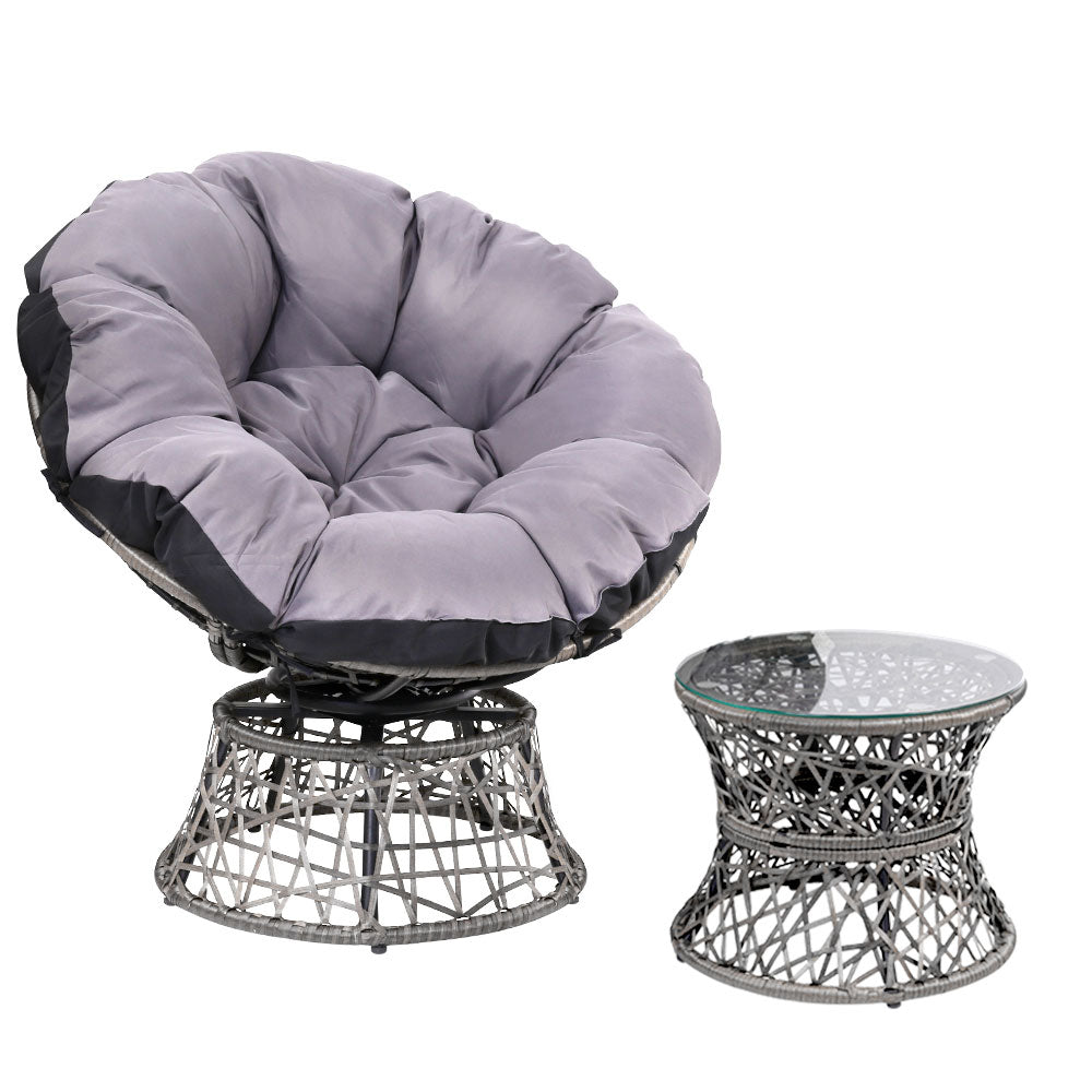 Gardeon Outdoor Lounge Setting Papasan Chair Wicker Table Garden Furniture Grey