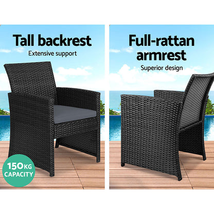 Gardeon 4 PCS Outdoor Sofa Set Rattan Chair Table Setting Garden Furniture Black