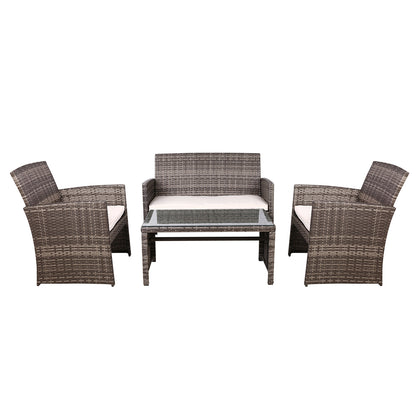 Gardeon 4 PCS Outdoor Sofa Set with Storage Cover Rattan Chair Furniture Grey