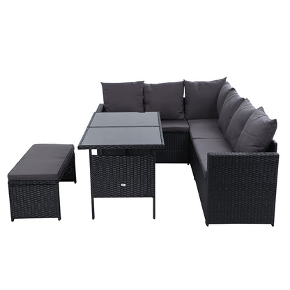 Gardeon Outdoor Furniture Dining Setting Sofa Set Lounge Wicker 8 Seater Black