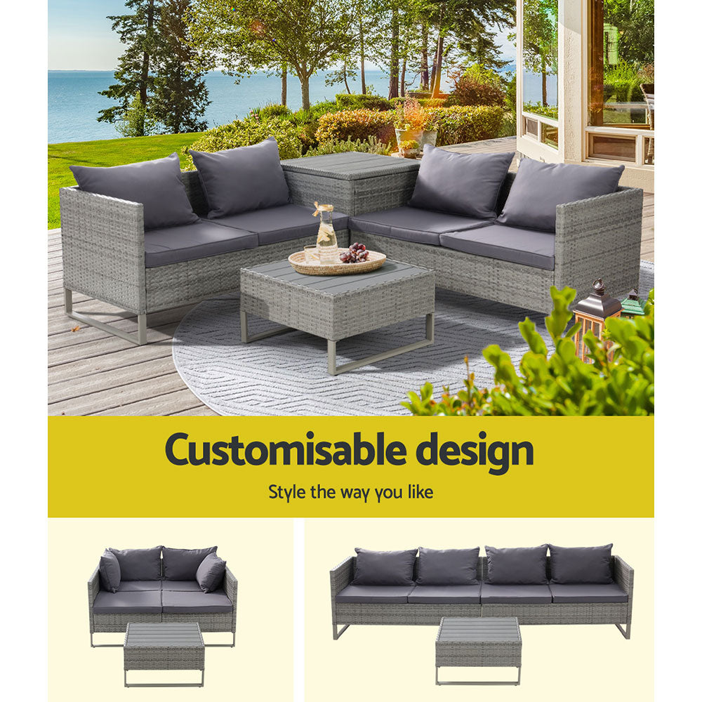 Gardeon 4-Seater Outdoor Sofa Furniture Lounge Set Wicker Setting Grey