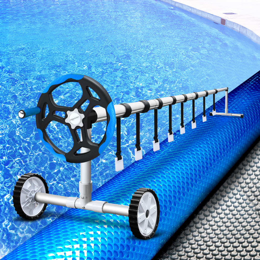 Aquabuddy Pool Cover 500 Micron 9.5x5m Silver Swimming Pool Solar Blanket 5.5m Blue Roller