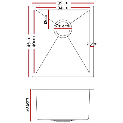 Cefito Kitchen Sink 45X39CM Stainless Steel Basin Single Bowl Silver