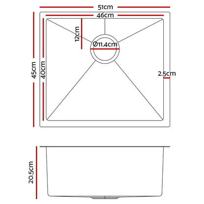 Cefito Kitchen Sink 51X45CM Stainless Steel Basin Single Bowl Silver