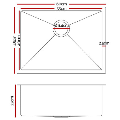 Fregadero de cocina Cefito 60X45CM de acero inoxidable con una cubeta y acabado en plata