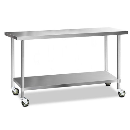 Cefito 430 Stainless Steel Kitchen Benches Work Bench Food Prep Table with Wheels 1829MM x 610MM