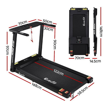 Cinta de correr eléctrica Everfit para gimnasio en casa, ejercicio físico, totalmente plegable, 420 mm, color negro