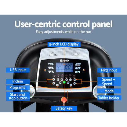 Cinta de correr eléctrica Everfit para gimnasio en casa, máquina de ejercicios de fitness con masajeador de 450 mm