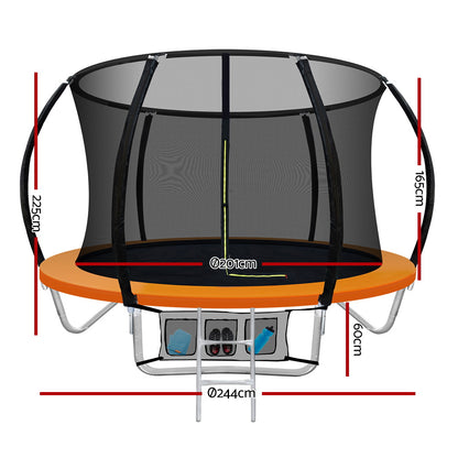 Everfit 8FT Trampoline for Kids w/ Ladder Enclosure Safety Net Rebounder Orange