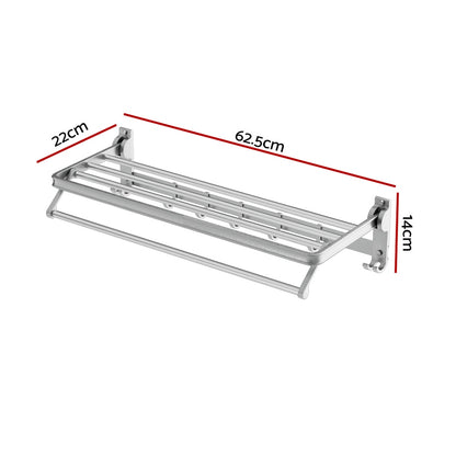 Toallero de pared con 4 barras y soporte de aluminio plegable para colgar