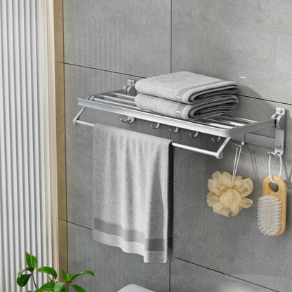 Toallero de pared con 4 barras y soporte de aluminio plegable para colgar