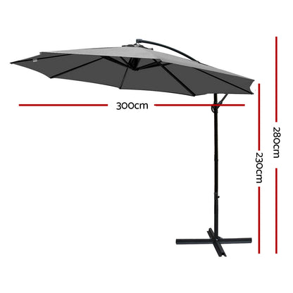 Instahut 3m Outdoor Umbrella Cantilever Beach Garden Patio Grey