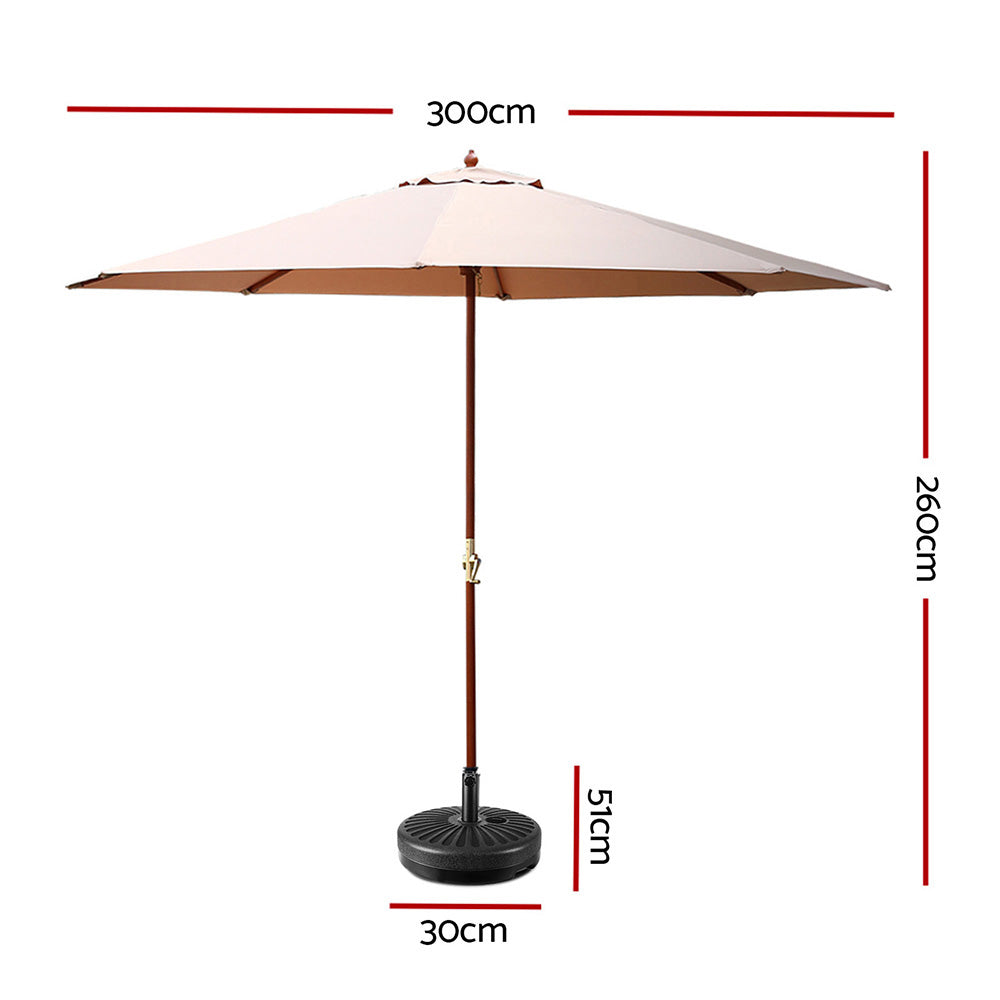 Instahut 3m Outdoor Umbrella w/Base Pole Umbrellas Garden Sun Stand Deck Beige