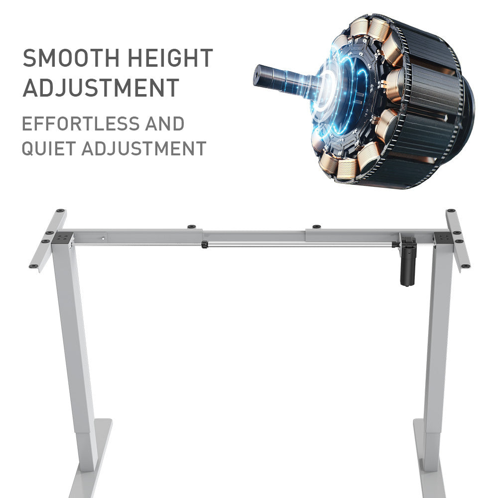 FORTIA Single Motor Sit/Stand Desk Frame, 58 x 90-135cm, 72-118cm Height Adjustable, 70kg Load, Silver
