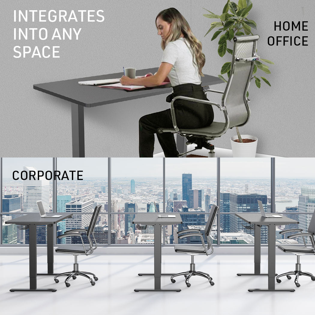 Fortia Sit To Stand Up Standing Desk, 140x60cm, 72-118cm Electric Height Adjustable, 70kg Load, Black/Black Frame
