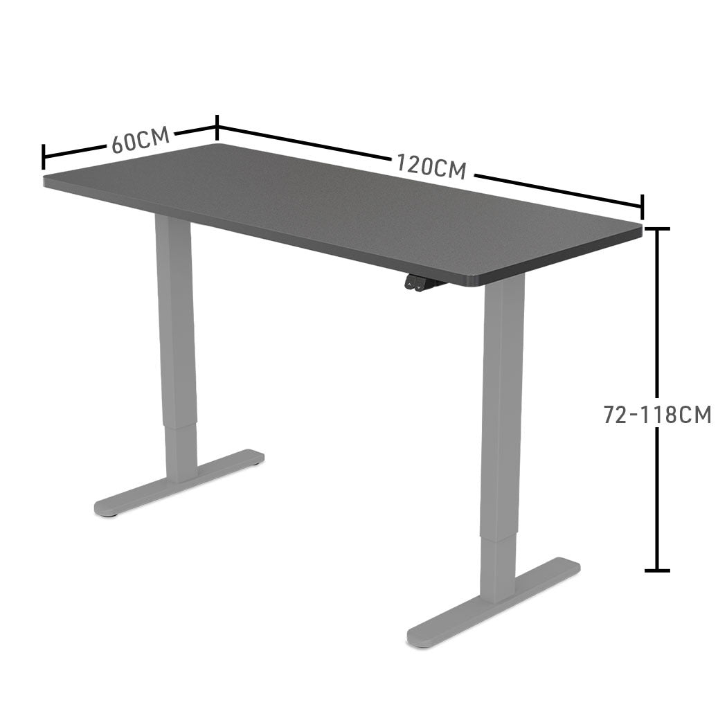 FORTIA Sit Stand Standing Desk, 120x60cm, 72-118cm Height Adjustable, 70kg Load, Black/Silver Frame