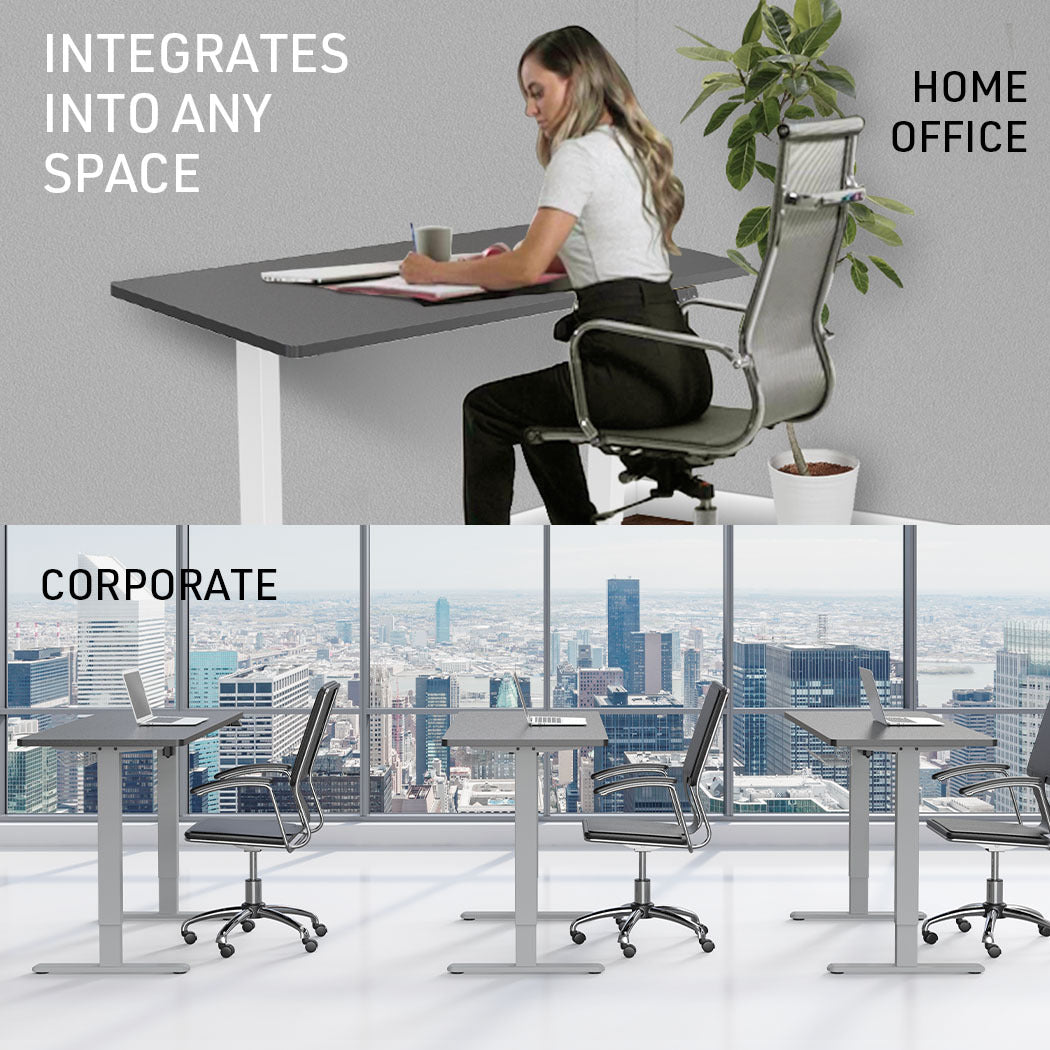 Fortia Sit To Stand Up Standing Desk, 140x60cm, 72-118cm Electric Height Adjustable, 70kg Load, Black/Silver Frame
