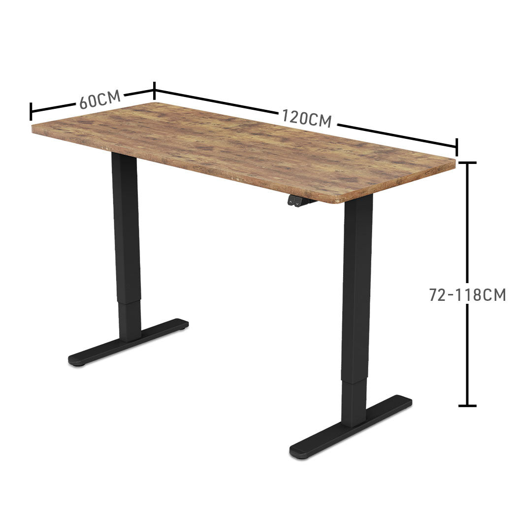 FORTIA Sit Stand Standing Desk, 120x60cm, 72-118cm Height Adjustable, 70kg Load, Oak style/Black Frame