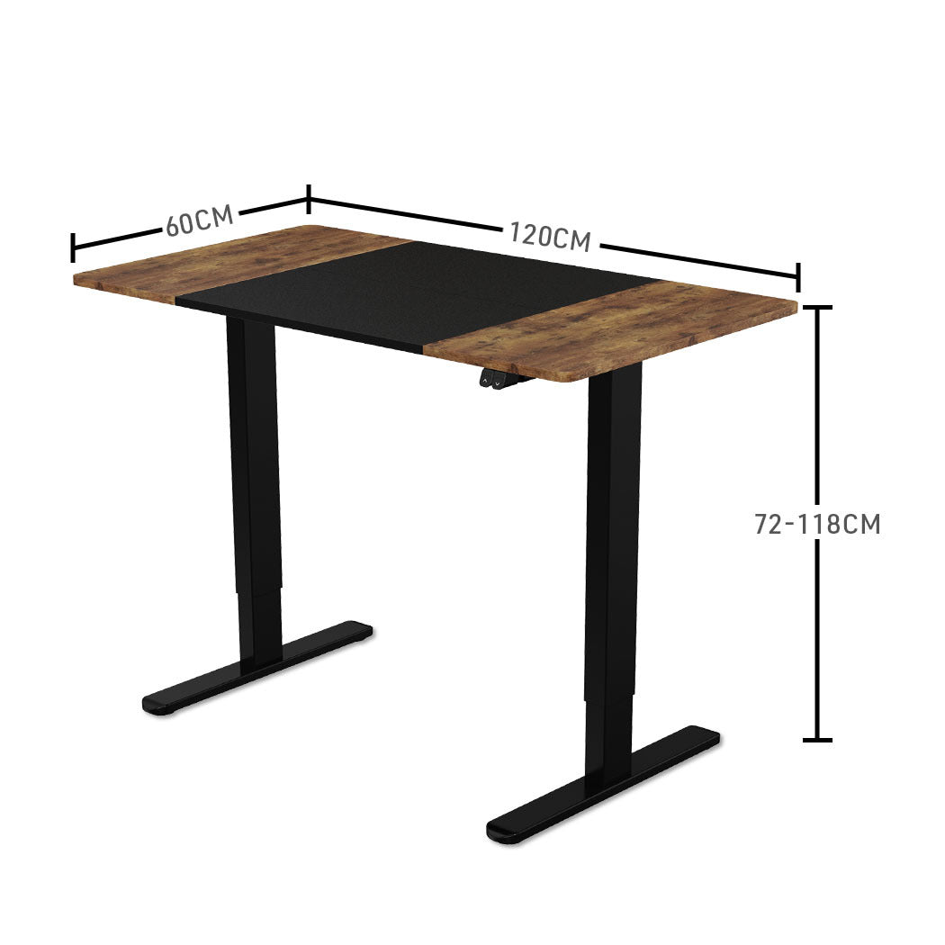 Escritorio de pie Fortia Sit To Stand Up, 120 x 60 cm, altura ajustable eléctricamente de 72 a 118 cm, capacidad nominal de 70 kg, marco de nogal/negro