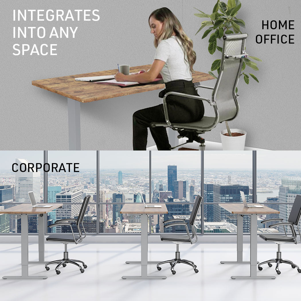 Fortia Sit To Stand Up Standing Desk, 120x60cm, 72-118cm Electric Height Adjustable, 70kg Load, Oak Style/Silver Frame