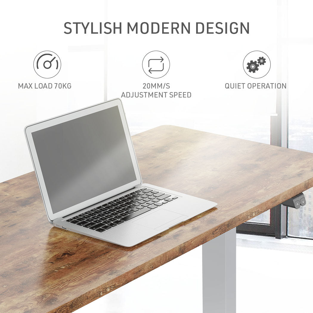 Fortia Sit To Stand Up Standing Desk, 120x60cm, 72-118cm Electric Height Adjustable, 70kg Load, Oak Style/Silver Frame