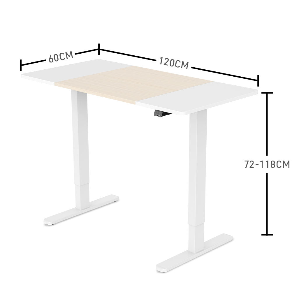 Fortia Sit To Stand Up Standing Desk, 120x60cm, 72-118cm Electric Height Adjustable, 70kg Load, Light Oak Style/White Frame