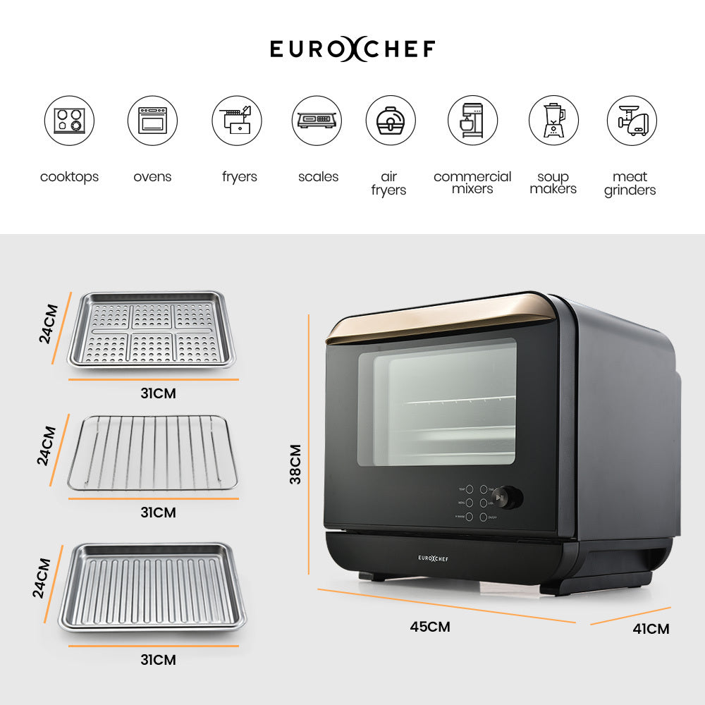 EUROCHEF 18L 9-in-1 Combi Steam Oven and Air Fryer, Black