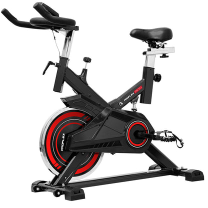 Bicicleta de spinning comercial PROFLEX con volante de inercia para ejercicios en casa y gimnasio - Color rojo