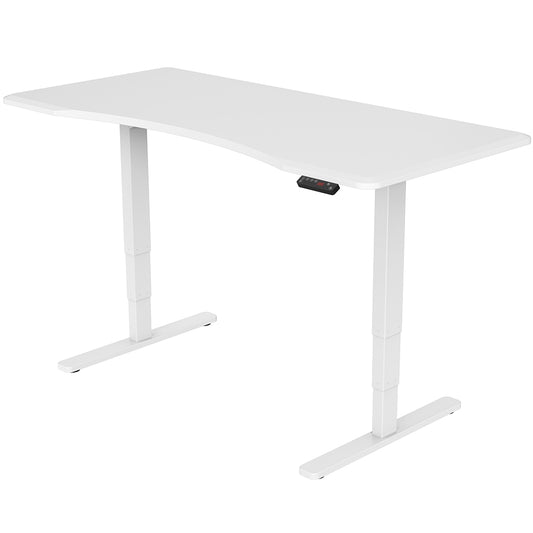 Fortia Sit To Stand Up Standing Desk, 150x70cm, 62-128cm Electric Height Adjustable, Dual Motor, 120kg Load, Arched, White/White Frame