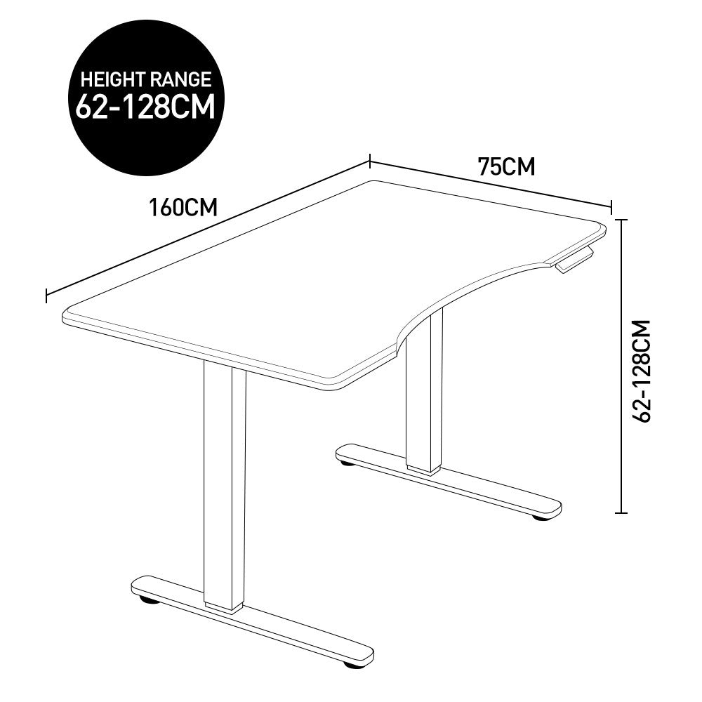 Fortia Sit To Stand Up Standing Desk, 160x75cm, 62-128cm Electric Height Adjustable, Dual Motor, 120kg Load, Arched, White/White Frame