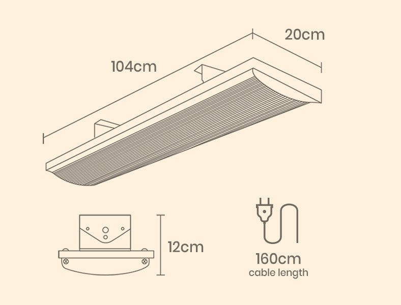 BIO Electric Outdoor Strip Heater Patio Radiant Panel Bar Wall Ceiling 2 X 2000W