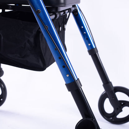 EQUIPMED 4 Wheel Lightweight Rollator Walker, Aluminium Frame, Seat, Carry Bag, for Seniors, Blue