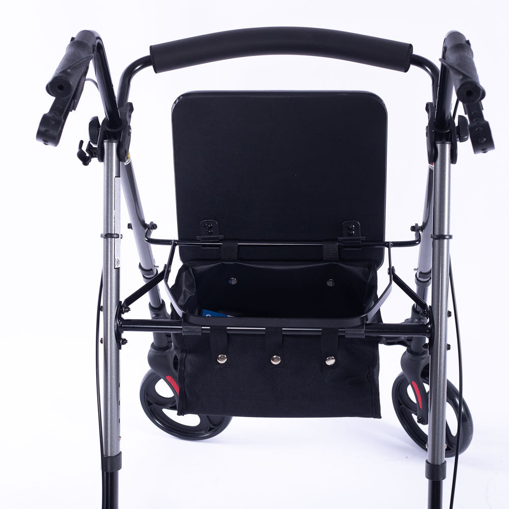 EQUIPMED 4 Wheel Lightweight Rollator Walker, Aluminium Frame, Seat, Carry Bag, for Seniors, Titanium Style