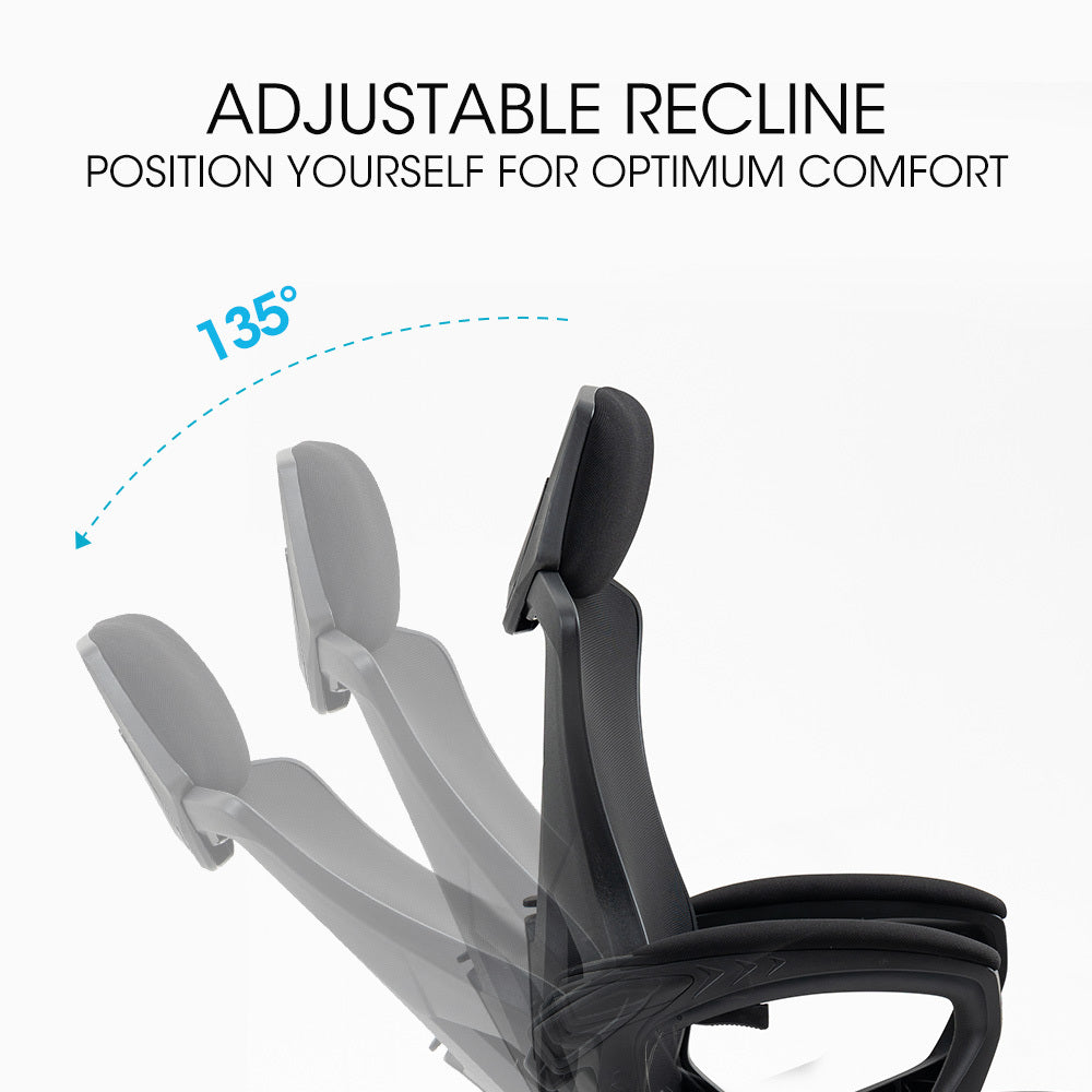 FORTIA Ergonomic Office Desk Chair, Height Adjustable Lumbar Support, Mesh Fabric, Headrest, Black