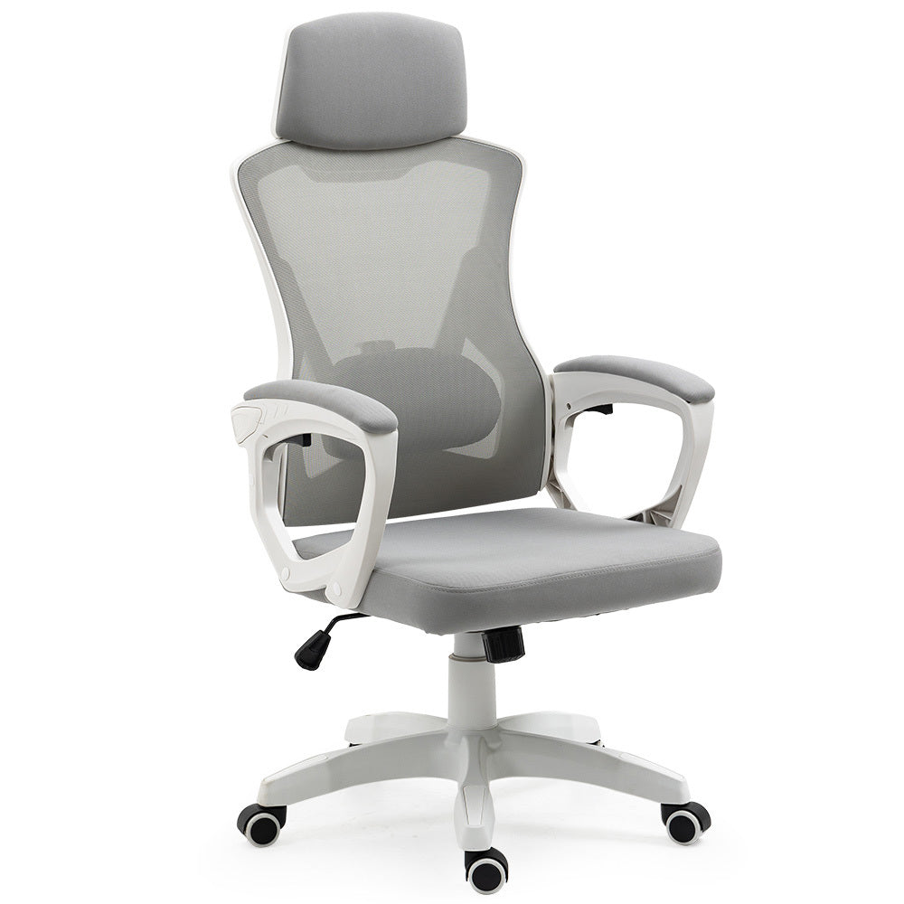 Silla de oficina ergonómica FORTIA con reposacabezas reclinable ajustable, color blanco y gris