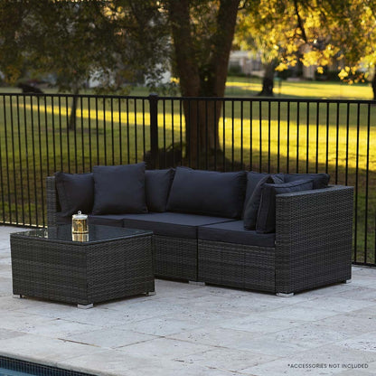 LONDON RATTAN 4 Piece 3 Seater Modular Outdoor Lounge Setting incl. Coffee Table, Grey