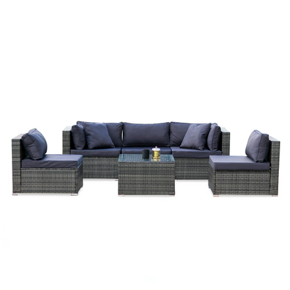 Sillón modular para exteriores de 5 plazas con mesa de centro LONDON RATTAN, color gris