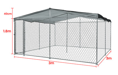 Jaula de alambre para perros NEATAPET de 3 x 3 m, corral para exteriores para mascotas, cerca para perrera con cubierta y sombra