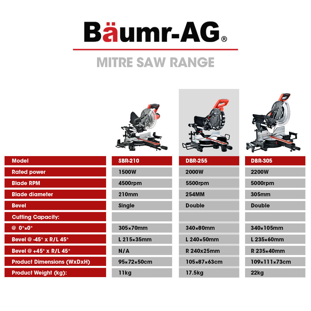 BAUMR-AG 254mm Dual Bevel Sliding Compound Mitre Drop Saw