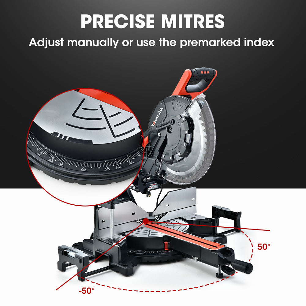 BAUMR-AG 305mm Dual Bevel Sliding Compound Mitre Drop Saw and Adjustable Stand Combo