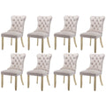 8x Velvet Dining Chairs Upholstered Tufted Kithcen Chair with Solid Wood Legs Stud Trim and Ring-Beige