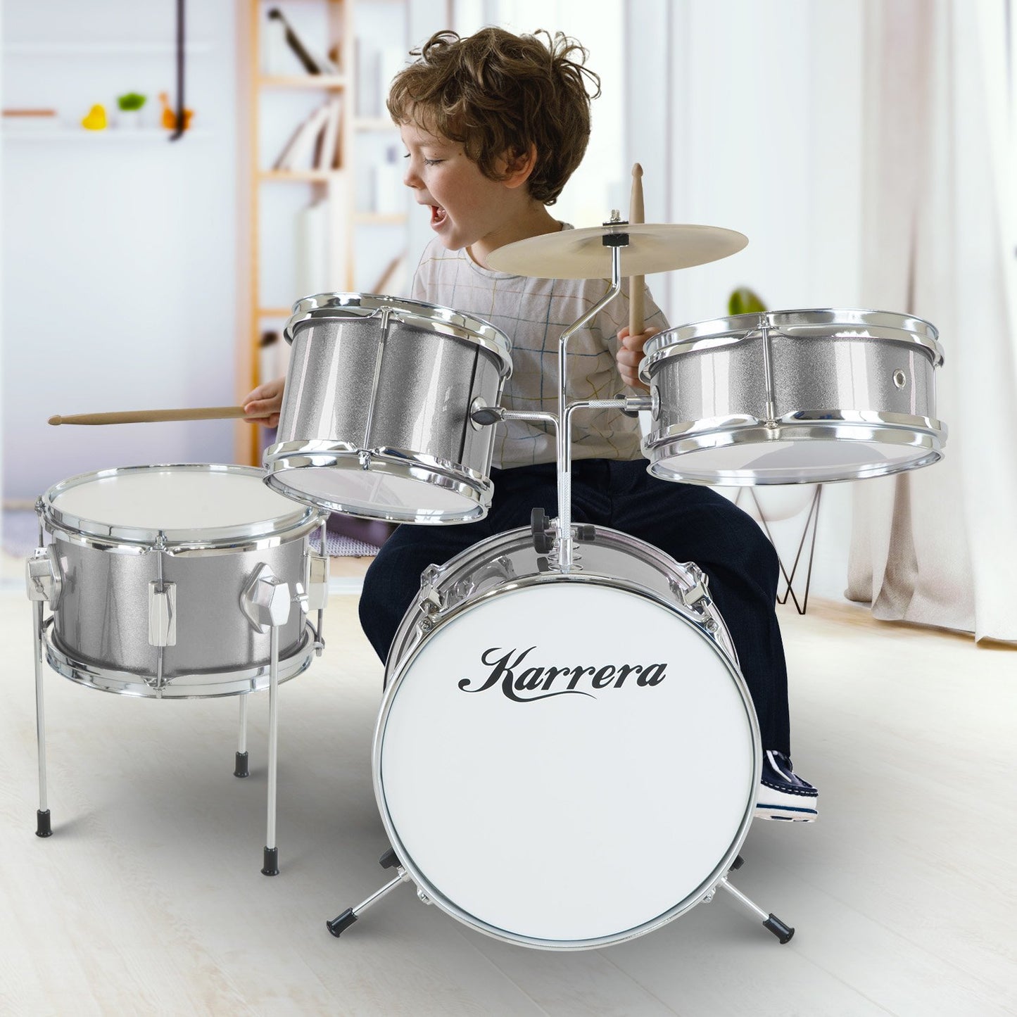 Karrera Childrens 4pc Drum Kit - Silver