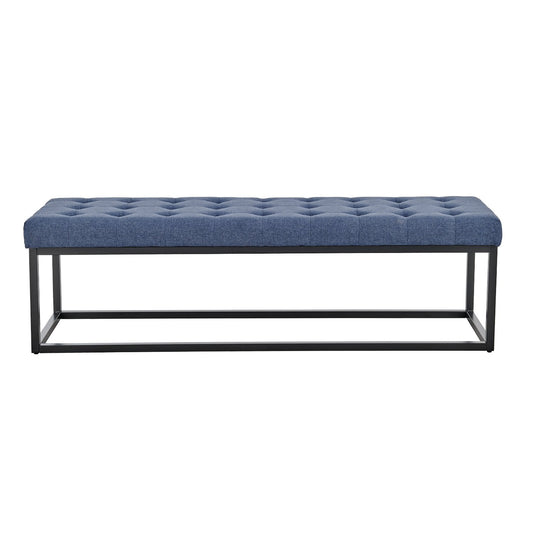 Sarantino Cameron Button-tufted Upholstered Bench With Metal Legs - Blue Linen