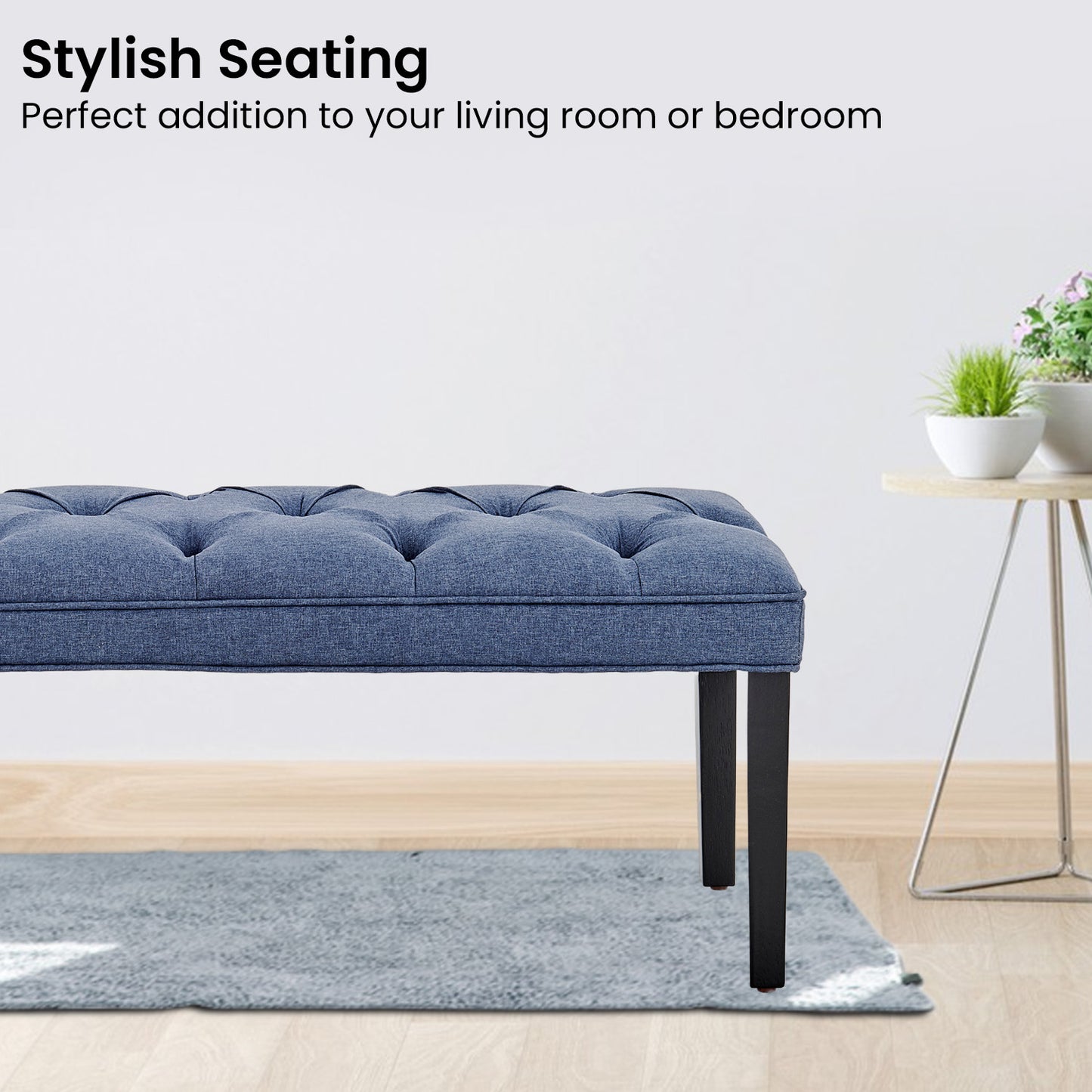 Sarantino Cate Button-tufted Upholstered Bench With Tapered Legs By Sarantino - Blue Linen